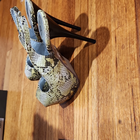 Leather Animal Print Peeptoe Platform Heels - Picture 2 of 4